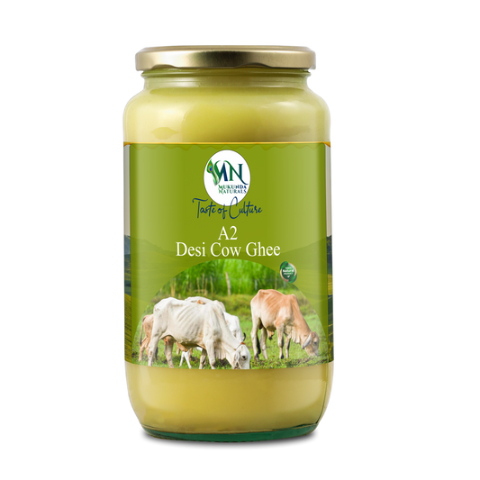 Mukunda Naturals A2 Gir Cow Ghee | Pure and Traditional Bilona Method Desi Cow Ghee | Grass Fed and Nutrient Rich A2 Ghee for Cooking and Ayurveda | Glass Bottle (1000ML (1Ltr))