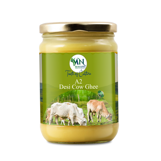 Mukunda Naturals A2 Gir Cow Ghee | Pure and Traditional Bilona Method Desi Cow Ghee | Grass Fed and Nutrient Rich A2 Ghee for Cooking and Ayurveda | Glass Bottle (500ML)