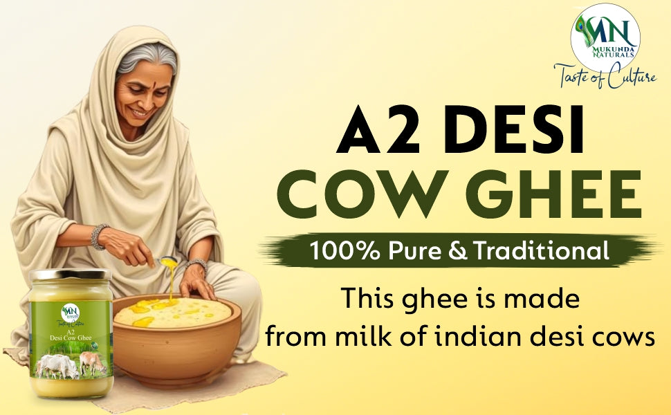 Mukunda Naturals A2 Gir Cow Ghee | Pure and Traditional Bilona Method Desi Cow Ghee | Grass Fed and Nutrient Rich A2 Ghee for Cooking and Ayurveda | Glass Bottle (500ML)