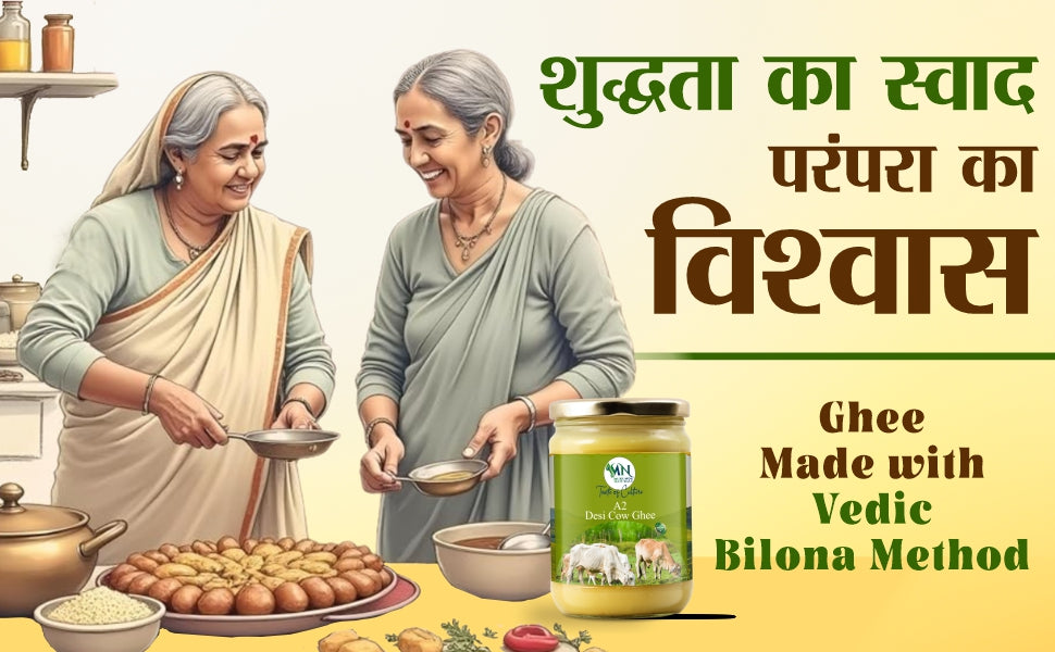 Mukunda Naturals A2 Gir Cow Ghee | Pure and Traditional Bilona Method Desi Cow Ghee | Grass Fed and Nutrient Rich A2 Ghee for Cooking and Ayurveda | Glass Bottle (500ML)