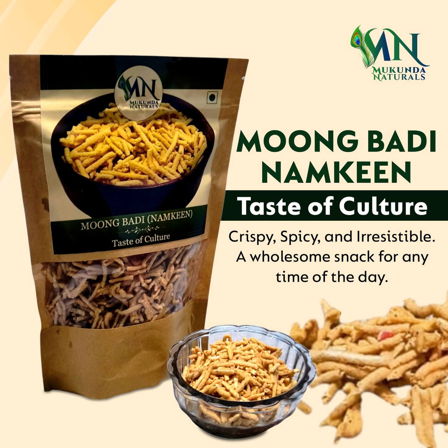 Mukunda Naturals Rajasthani Moong Badi | Traditional Crispy and Protein Rich Snack | No Preservatives or Additives | 300gm