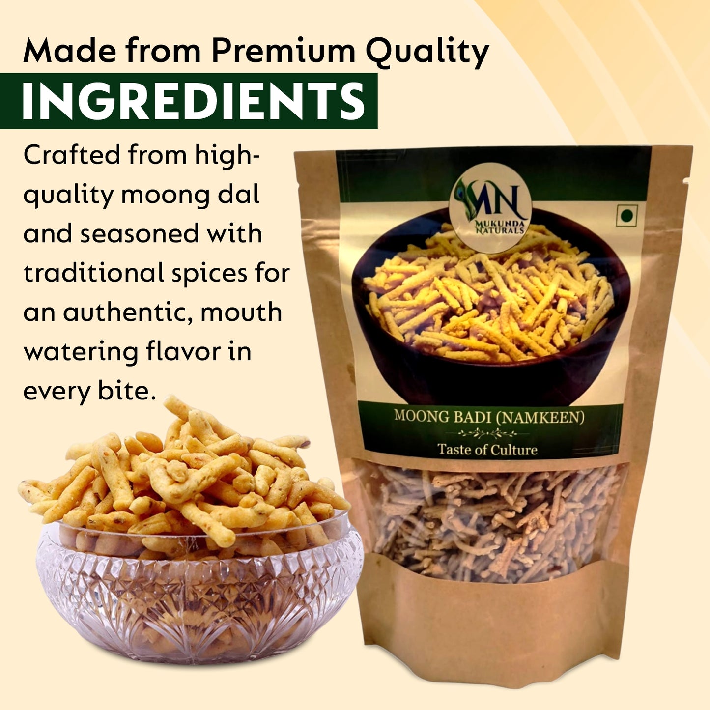 Mukunda Naturals Rajasthani Moong Badi | Traditional Crispy and Protein Rich Snack | No Preservatives or Additives | 300gm