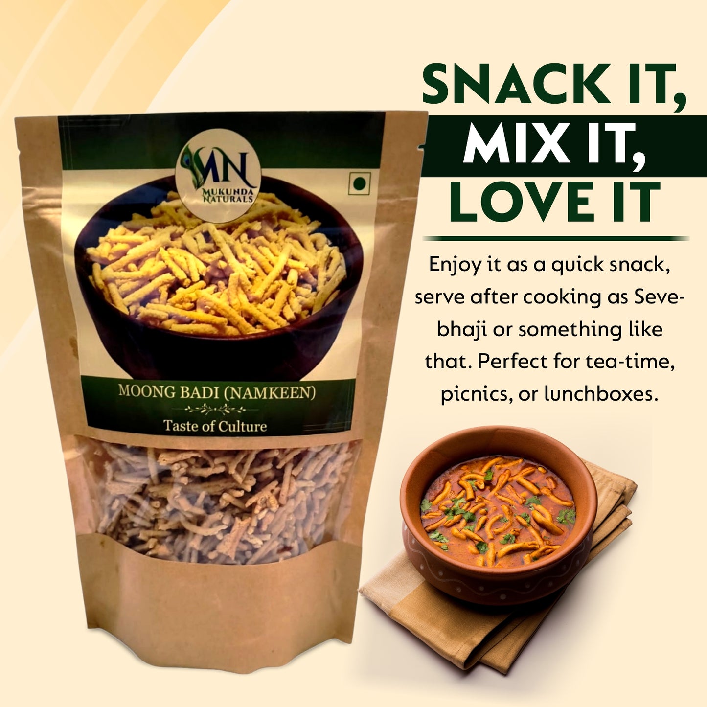 Mukunda Naturals Rajasthani Moong Badi | Traditional Crispy and Protein Rich Snack | No Preservatives or Additives | 300gm