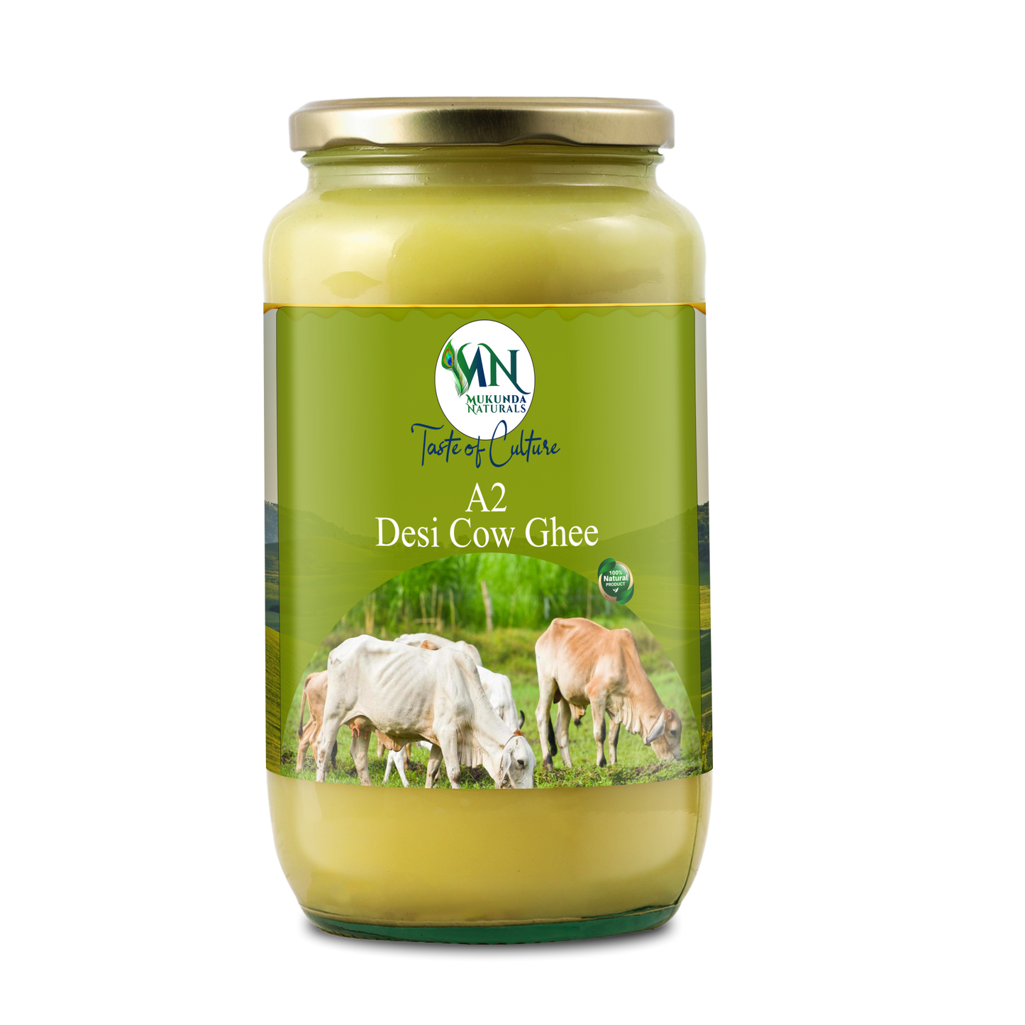 Mukunda Naturals A2 Gir Cow Ghee | Pure and Traditional Bilona Method Desi Cow Ghee | Grass Fed and Nutrient Rich A2 Ghee for Cooking and Ayurveda | Glass Bottle (1000ML (1Ltr))