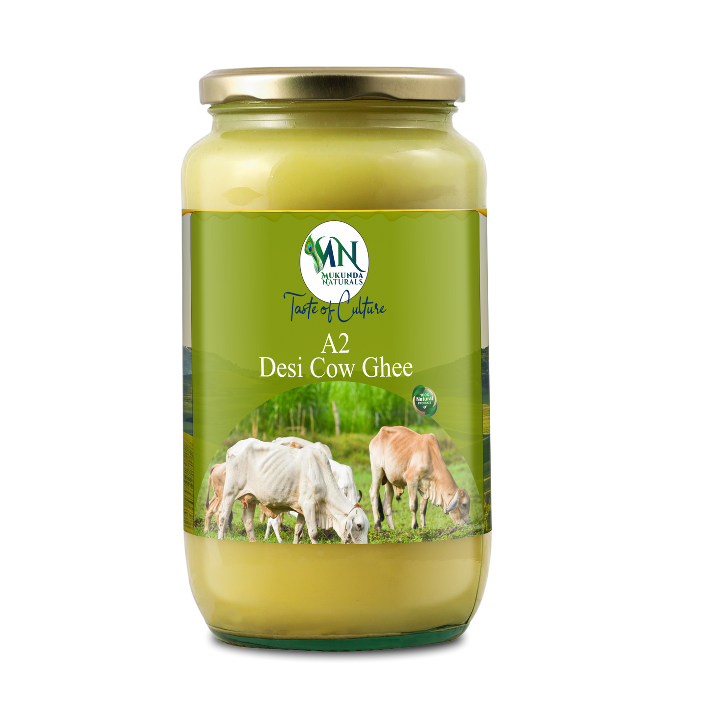 Mukunda Naturals A2 Gir Cow Ghee | Pure and Traditional Bilona Method Desi Cow Ghee | Grass Fed and Nutrient Rich A2 Ghee for Cooking and Ayurveda | Glass Bottle (1000ML (1Ltr))