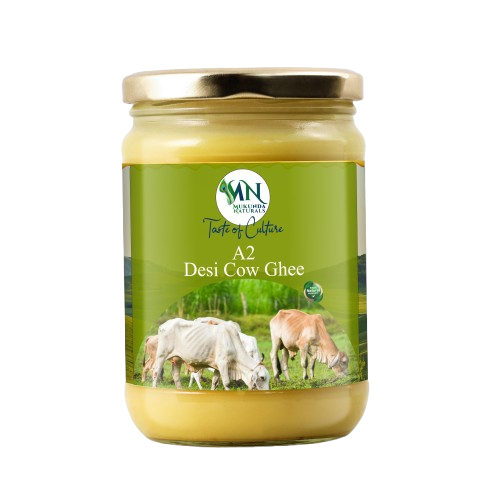 Mukunda Naturals A2 Gir Cow Ghee | Pure and Traditional Bilona Method Desi Cow Ghee | Grass Fed and Nutrient Rich A2 Ghee for Cooking and Ayurveda | Glass Bottle (500ML)